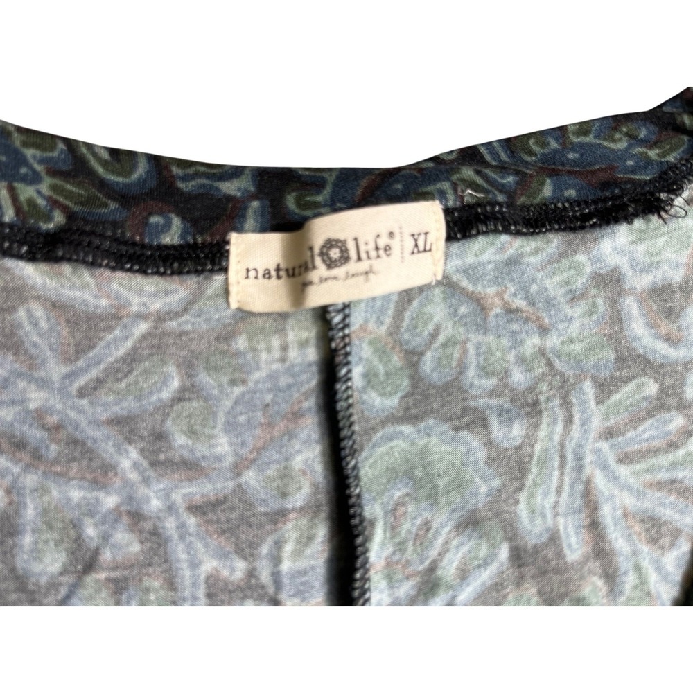 Natural Life Womens XL Floral Tunic Dress Boho Swing Black Green Short Sleeve - Picture 2 of 2